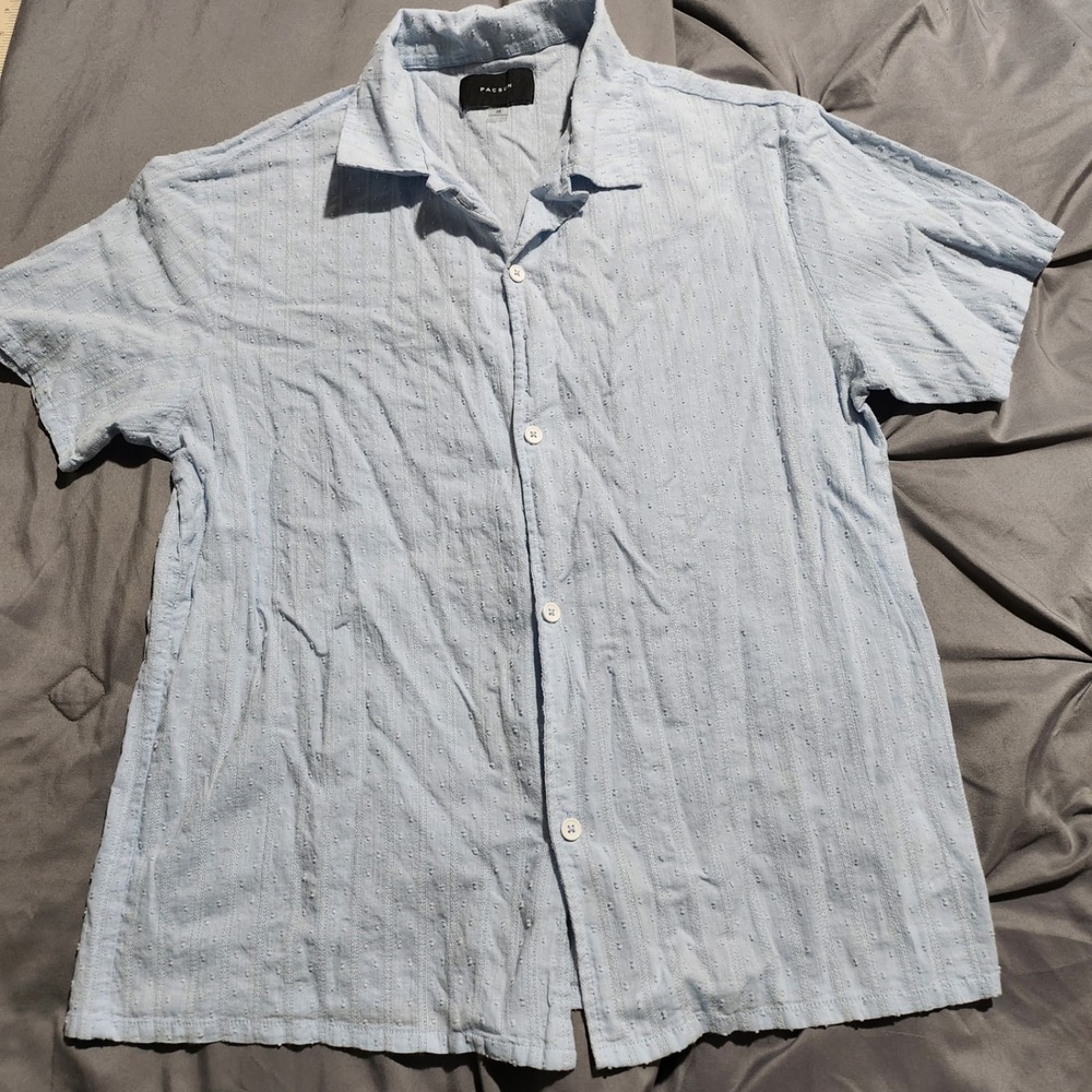 PacSun Mens Medium Blue Textured Dobby Cotton Short Sleeve Button Down Shirt M